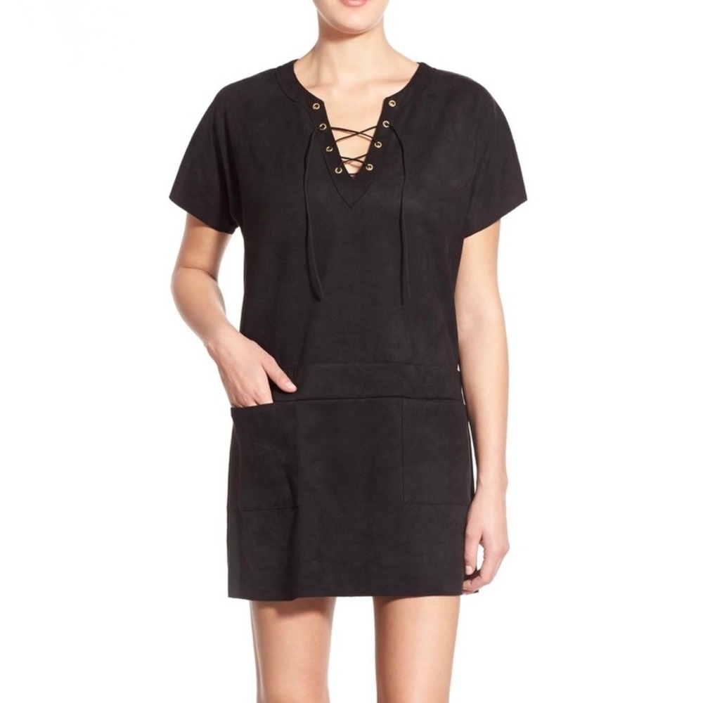 YFB faux suede mini dress with tie